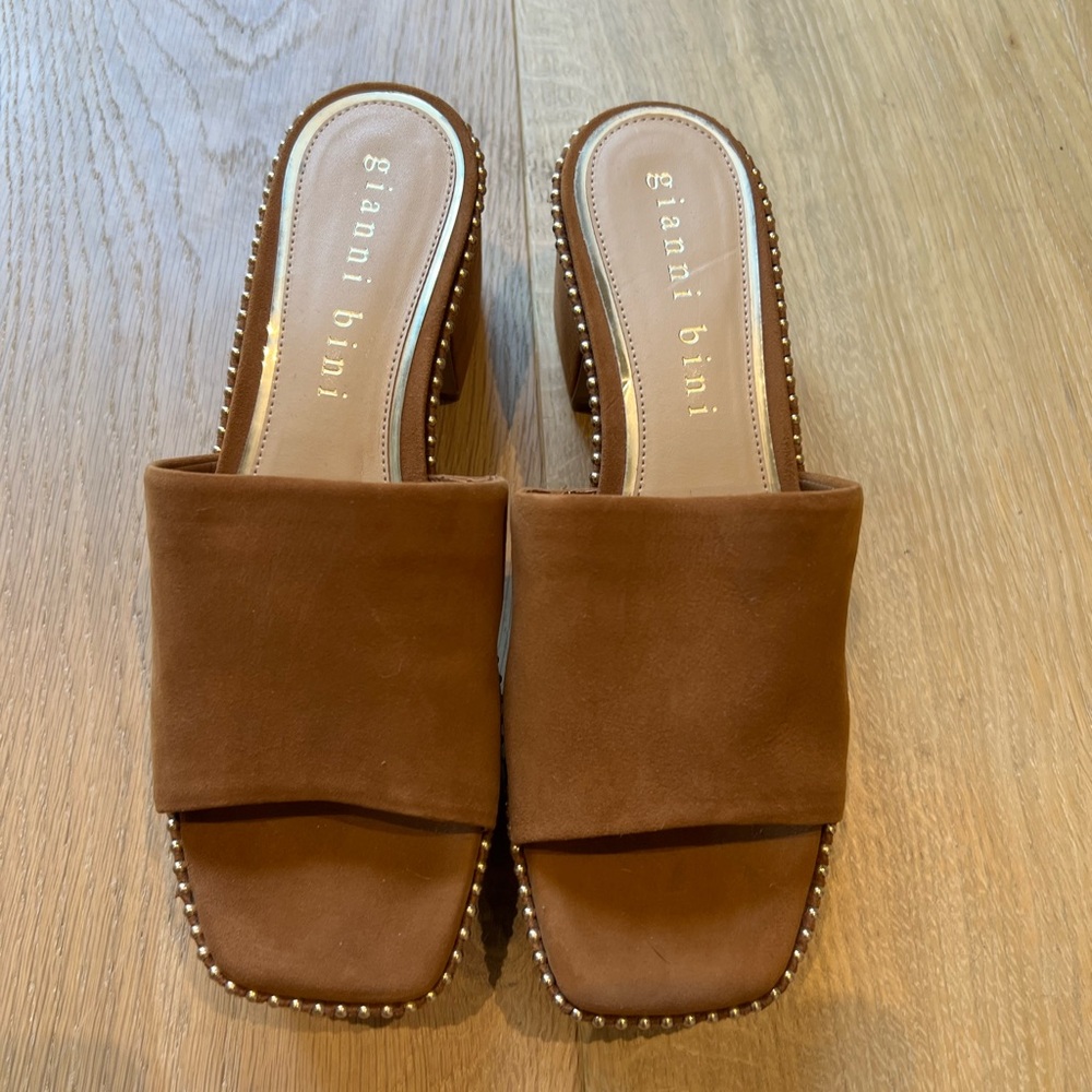 Gianni Bini Tan Mules with Studded Detail